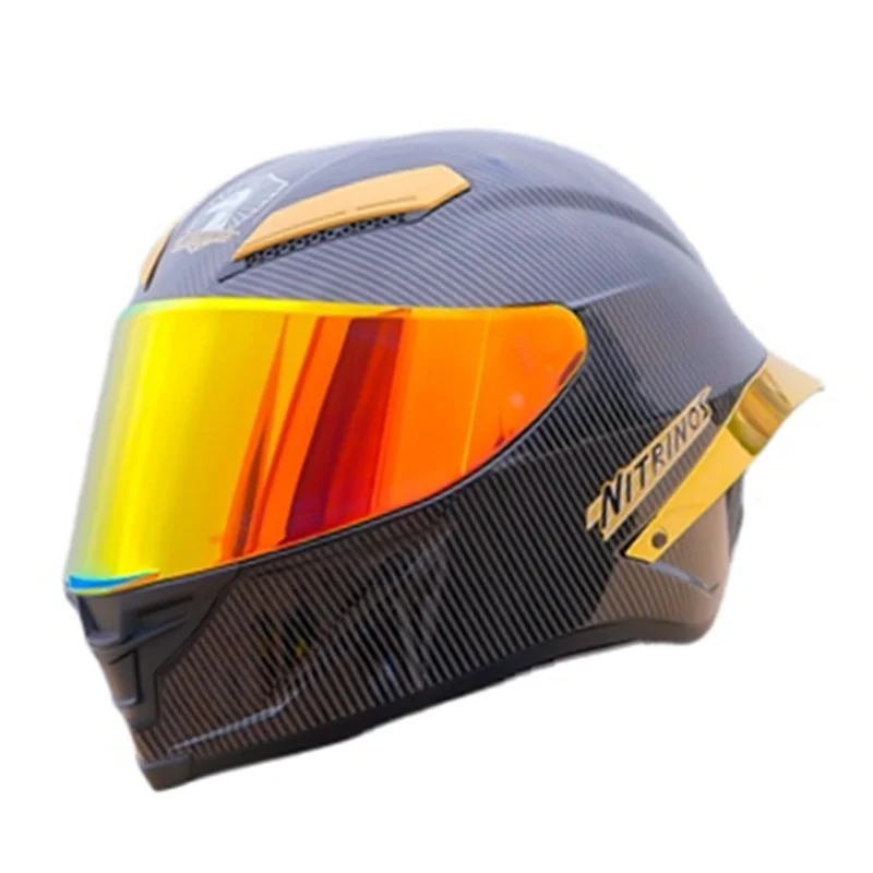 

Шлем из АБС-углеволокна с красным золотым козырьком, мотоциклетный большой спойлер на все лицо, унисекс