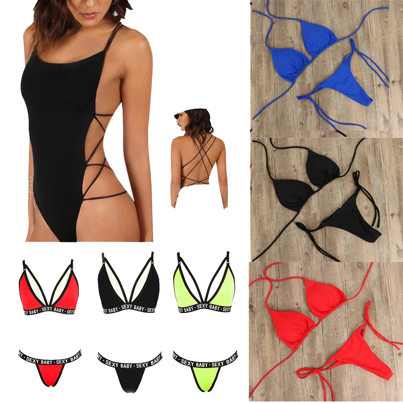 Женское микро бикини однотонное на шнуровке разные цвета сексуальный женский