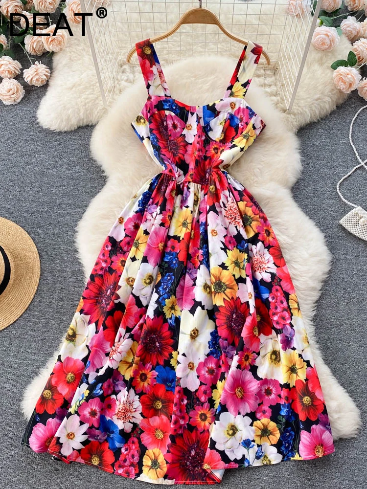 

Women Print Beach Seaside Vacation Party Sling Dress Sleeveless New Arrivals Lady Sexy Fashion Summer 2022