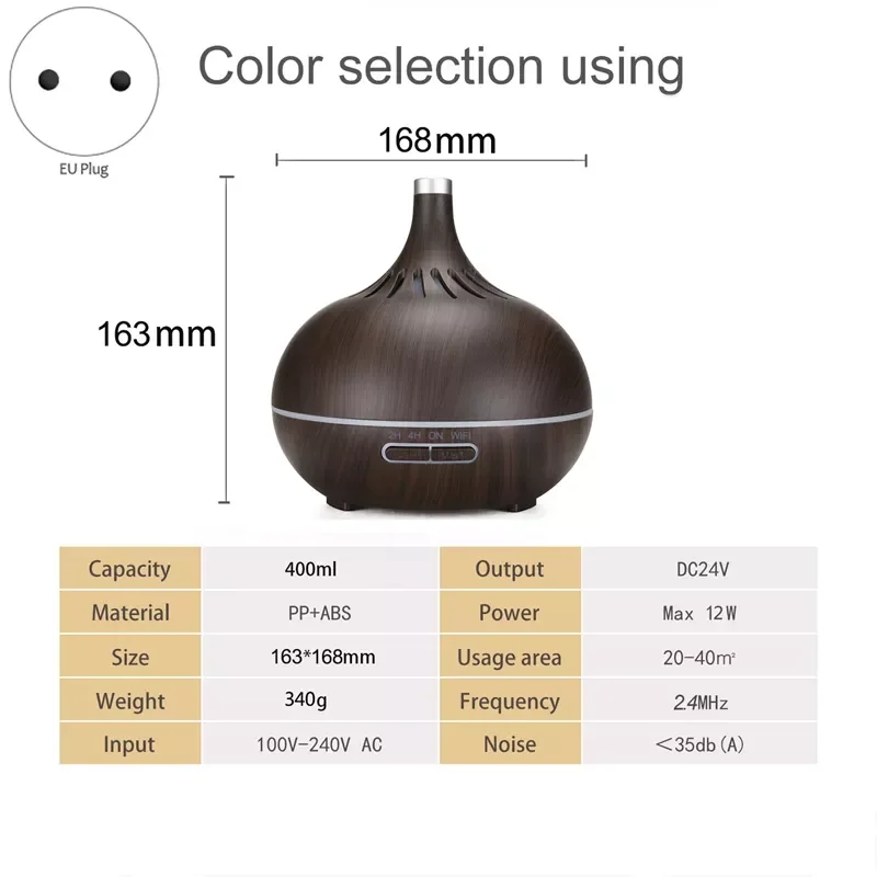 

WiFi Air Humidifier Essential Oil Diffuser Works with Alexa & Google Home Deep Wood EU Plug