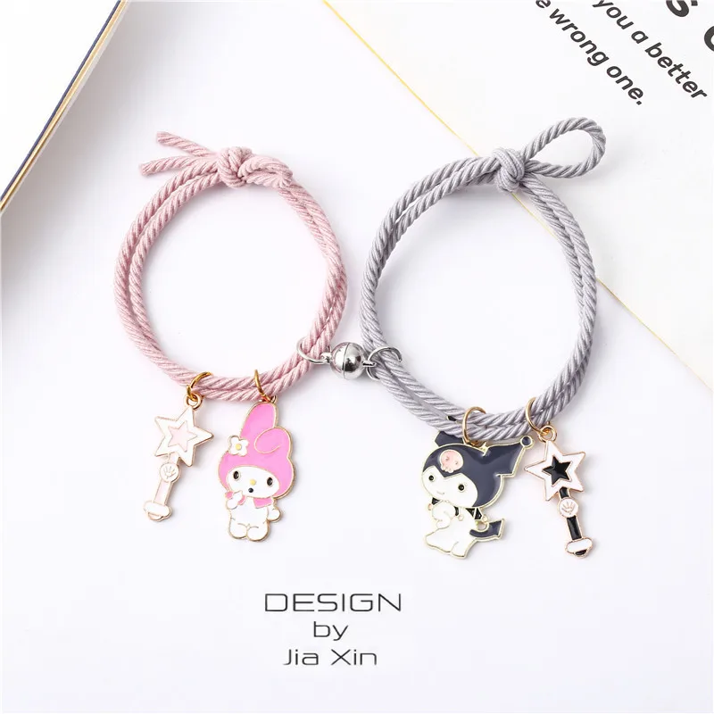 

Sanrio Kawaii Kuromi My Melody Cinnamoroll Cartoons Girlfriends Couple Magnet Attracting Bracelet Gift for Girlfriend