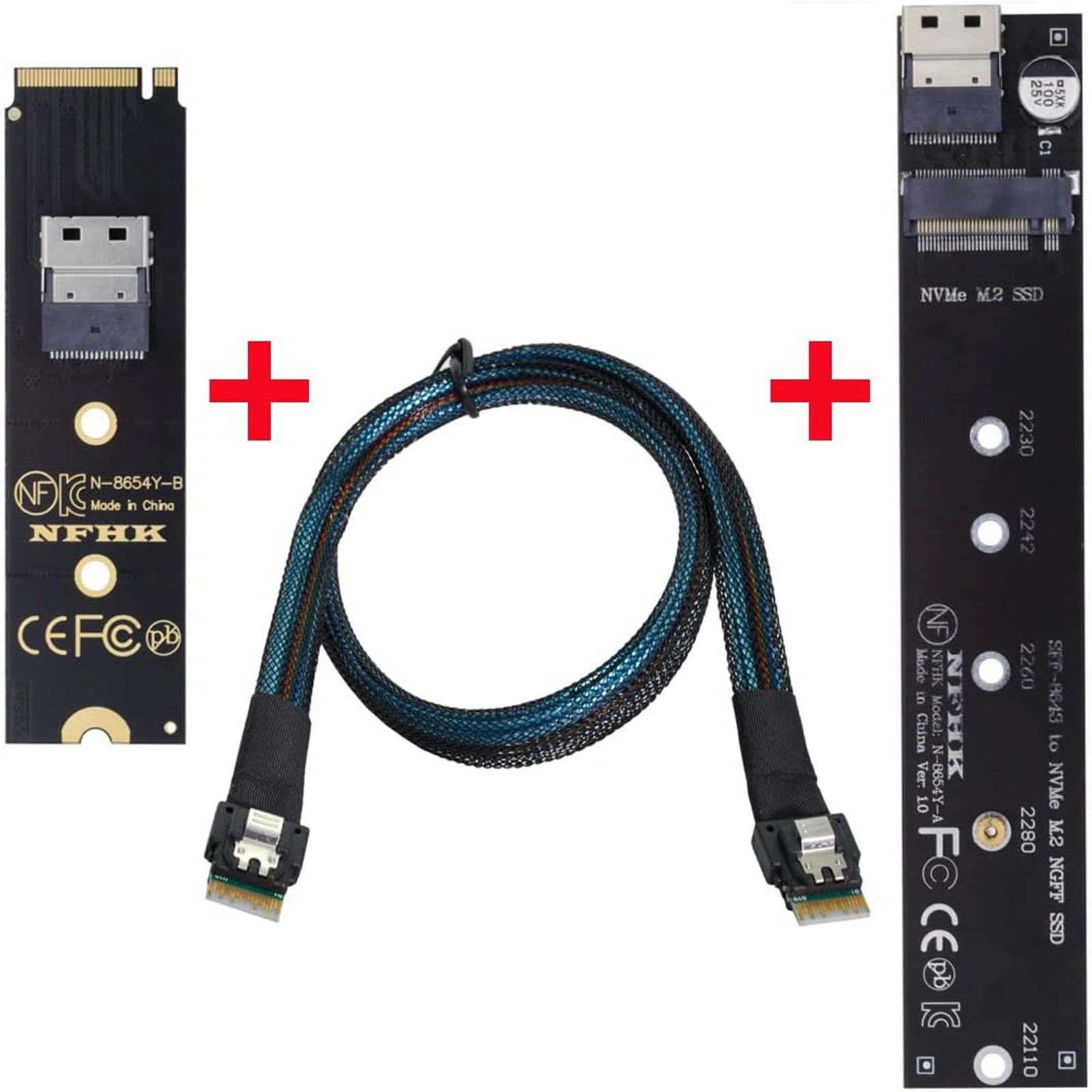 Фото Кабель-удлинитель NGFF M.2 NVME M-Key SSD (штекер-гнездо) 40 см с адаптером SFF-8654 для материнской платы SSD 2280/22110-A79U №1