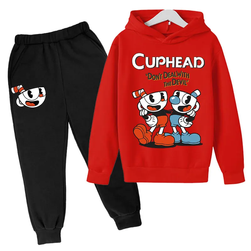 Children's Games Teacup Hat Hoodie + Hoodie Pants Two-piece Outfit Set 3 to 14 Years Old Printed Hoodie with Multiple Patterns