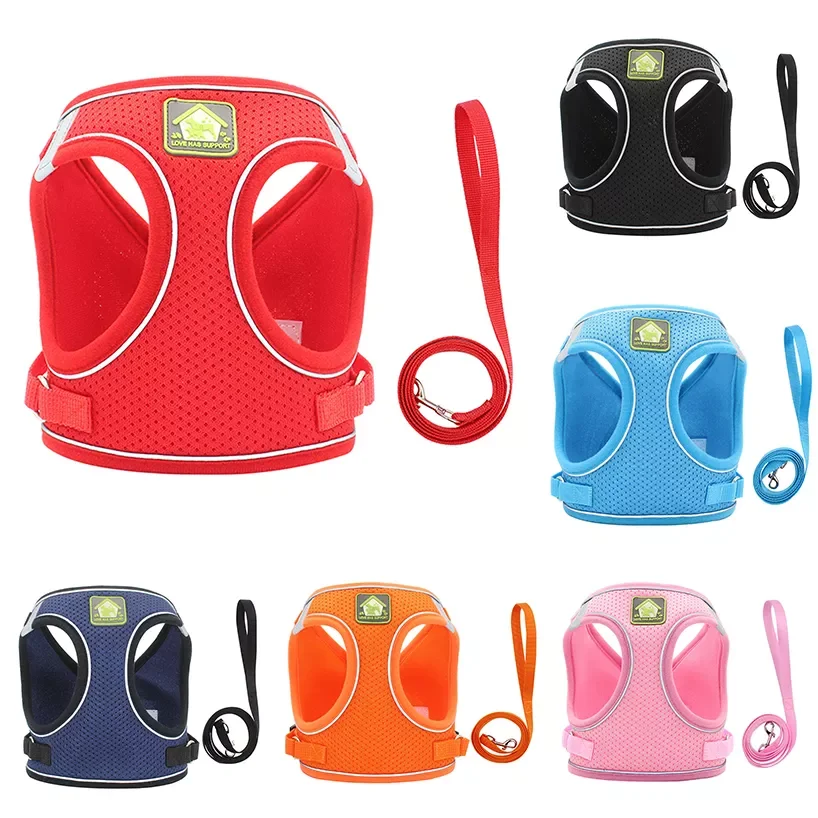

Nylon Mesh Puppy Dog Harnesses Vest Reflective Dog Harness and Leash Set for Cat Dog Pug Small Medium Walking Lead Leash