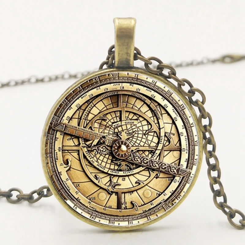 

Steampunk Gravity Waterfall Mystery Bill Cipher Wheel Glass Necklace Handmade Hanging Clip Compass Pendant Jewelry Accessories