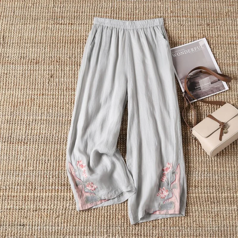 Женские винтажные широкие брюки свободные прямые однотонные повседневные в