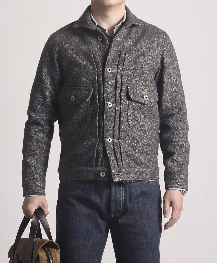 

luxury Fast Shipping,Asian Size Washed Hand-Made Man's Vintage Super Heavy 500GSM Wool Casual Stylish Jacket