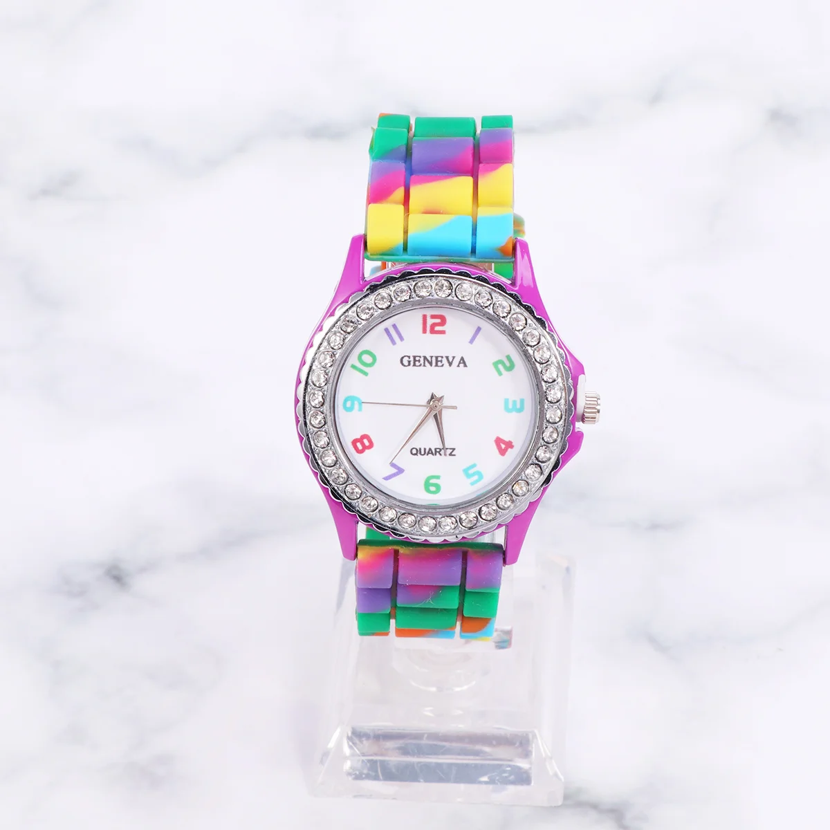 

Camo Silicone Diamond Studded Lady Watch Beautiful Kids Watches for Women Use (Purple)