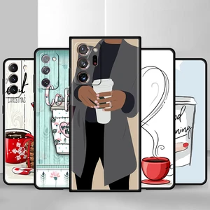 Black Case For Samsung Galaxy S20 FE S21 S22 Ultra Mobile Protective Funda S9 S8 S10 Plus SmartPhone Cover Queen Girl coffee