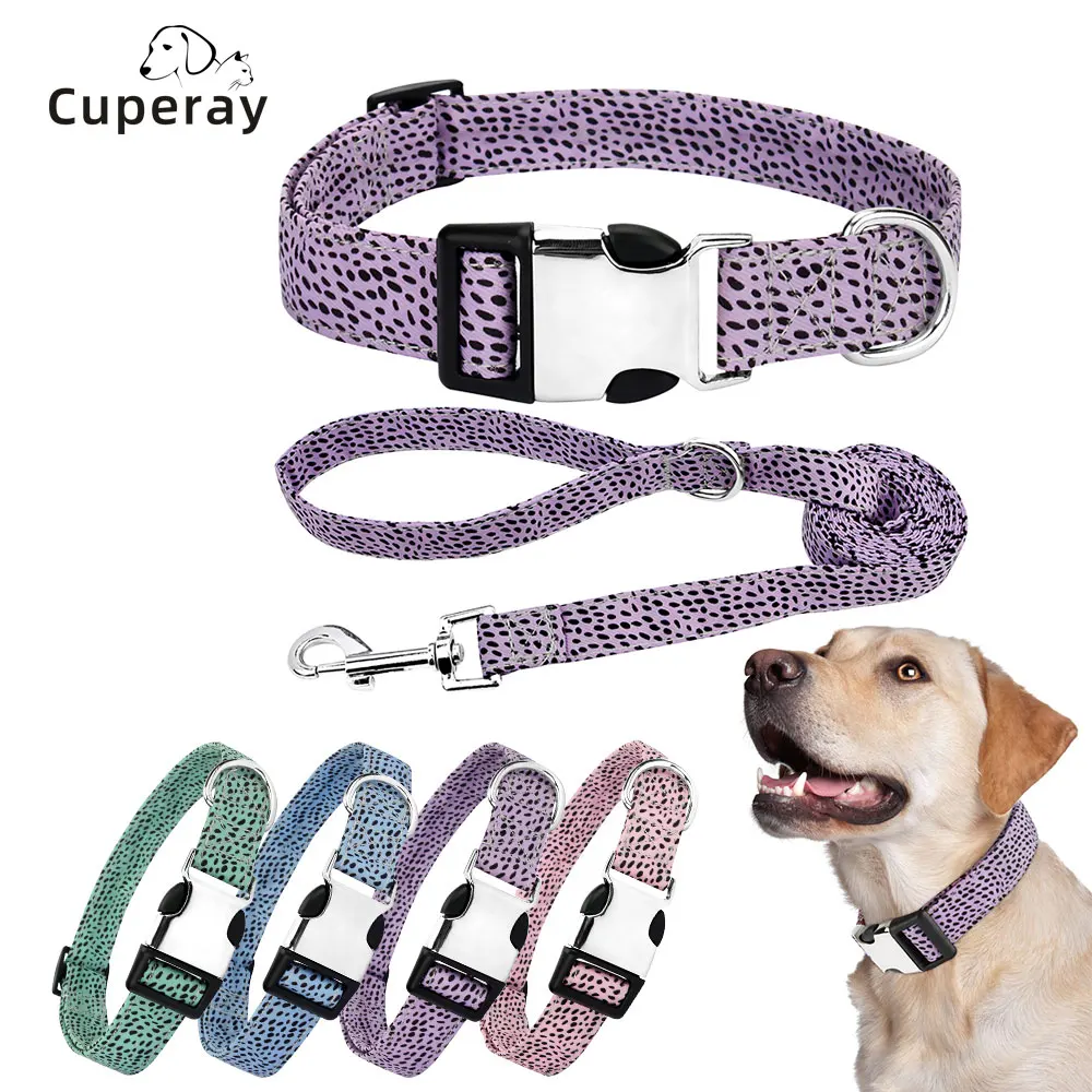 Dog Collar and Leash Set, Soft Adjustable Dog Collar with Safety Buckle, Pet Collar for Small Medium Large Dogs and Cats 4 Size