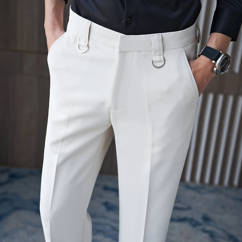 

2022 Spring and Summer Drape Casual Trousers Men's Nine Points Korean Style Straight Elastic Waist