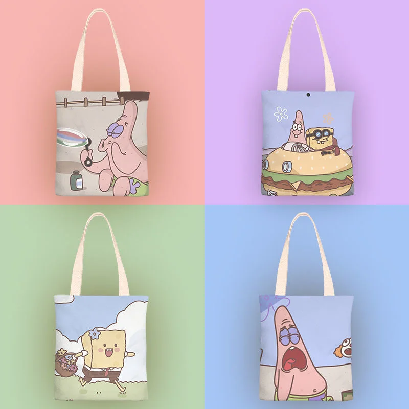 

Cute SpongeBob Purses and Handbags Canvas Bag Women's Single Shoulder Simple Girl Cartoon SquarePants Tote Bags for Wome