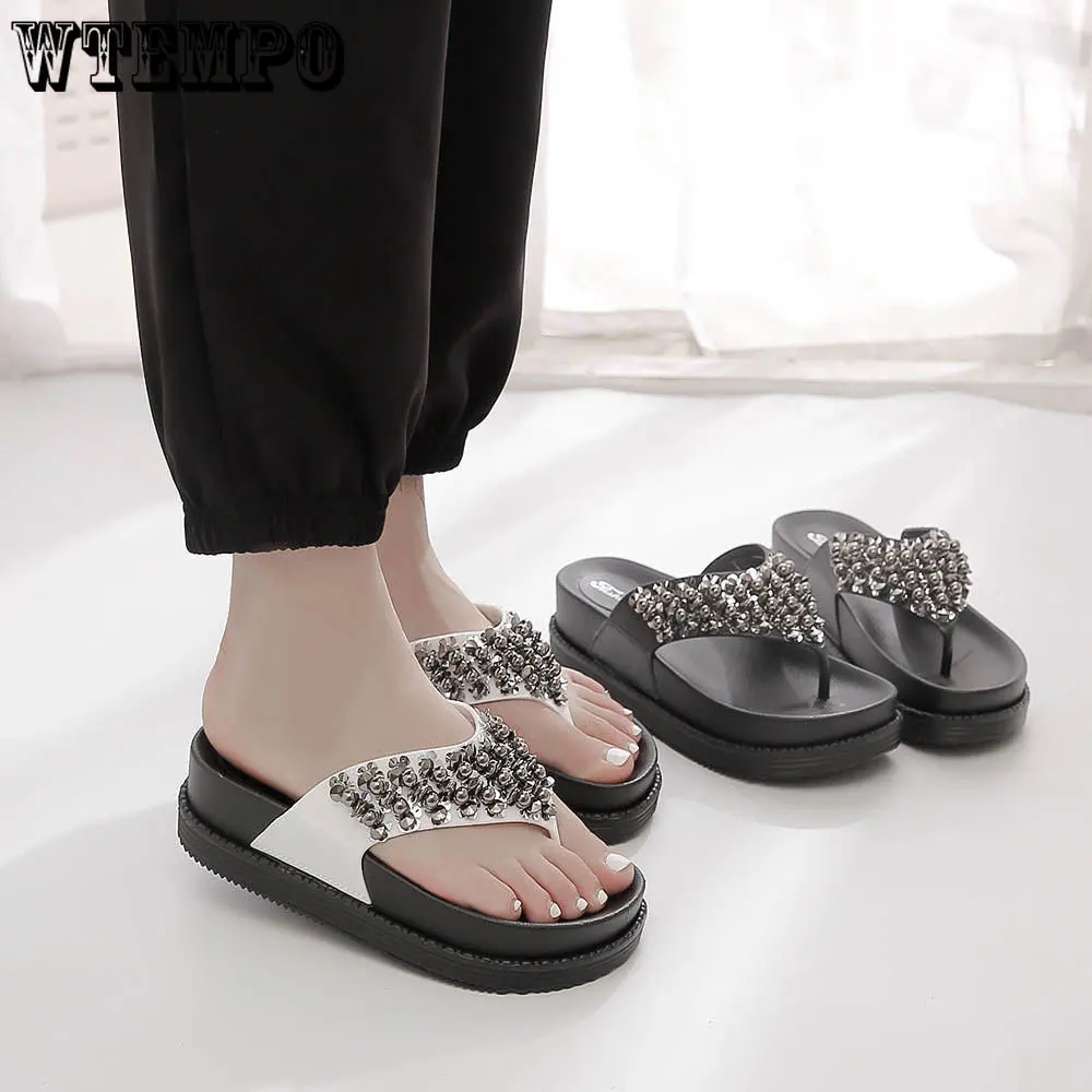 

WTEMPO Sponge Cake Thick-soled Rhinestone Slippers Women's Summer Outer Wear Fashion Flip-flops Wholesale Dropshipping