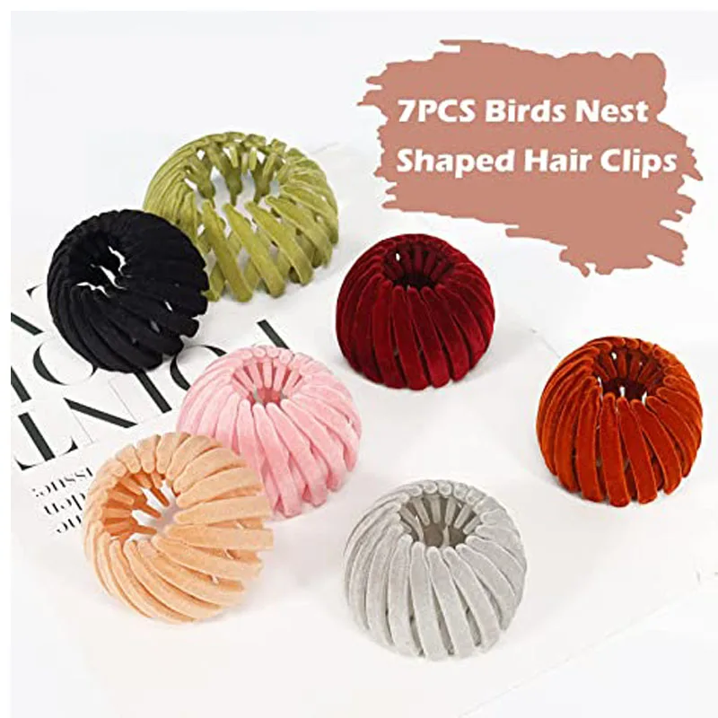 

Bird Nest Hair Clips Holder Ponytail Holder Bun Clip for Women and Girls Velvet Expandable Bun Fixed Hair Claw Retractable