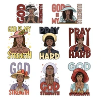 iron on patches smart afro woman praying god lord faith clothes sticker diy heat transfer a level washable clothes decals new