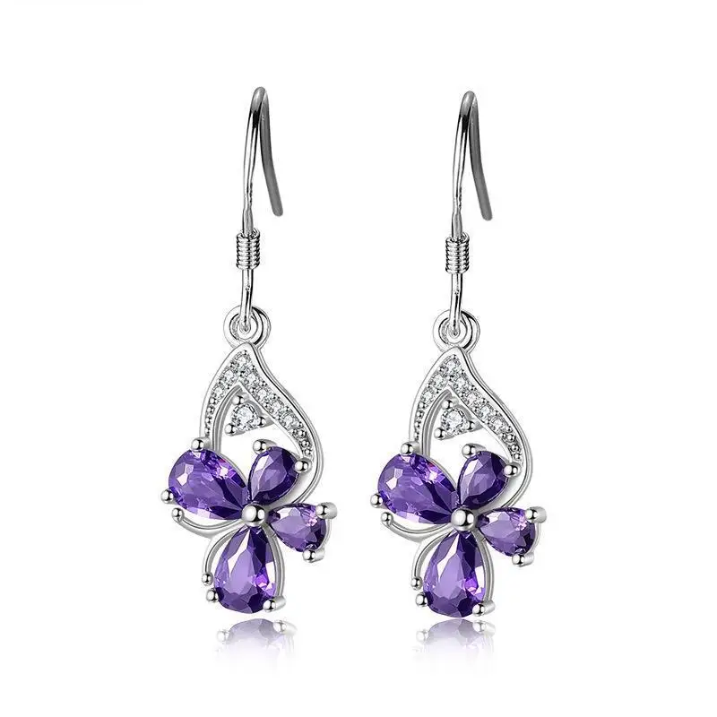 

Natural Amethyst Gemstone Jewelry Dorp Earring Genuine 925 Sterling Silver Aros Mujer Oreja Orecchini Bizuteria Earring Girls
