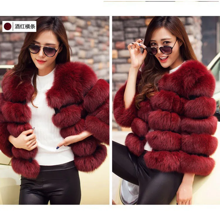 Autumn Winter Women's New Imitation Fox Fur Slim Coat Short Splicing New Imitation Fur Coat Female Large Size 4XL Wholesale