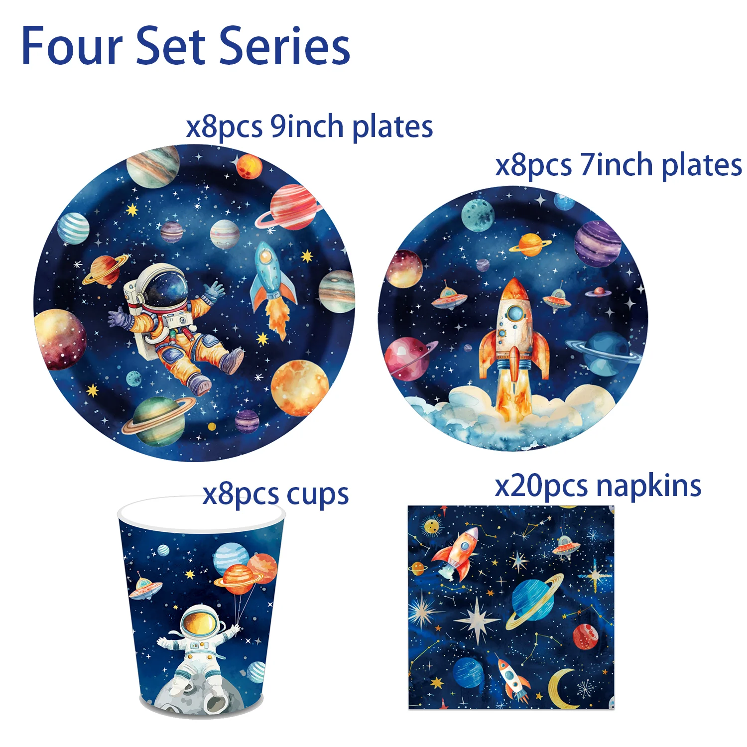 

Одноразовый Набор Посуды Для Вечеринки В Космической Тематике Для Детского Дня Рождения: Тарелки, Стаканы, Салфетки