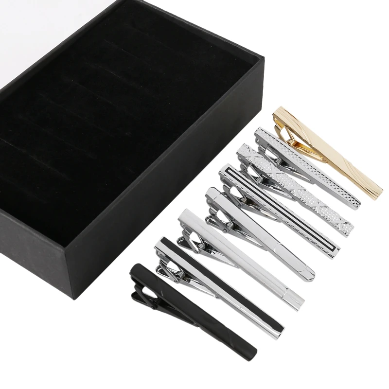 

8 Pcs Tie Clips Set For Men Tie Bar Clip Set For Regular Ties Necktie Wedding Business Clips With Box, Color B: 8 Pcs + A Tie Cl