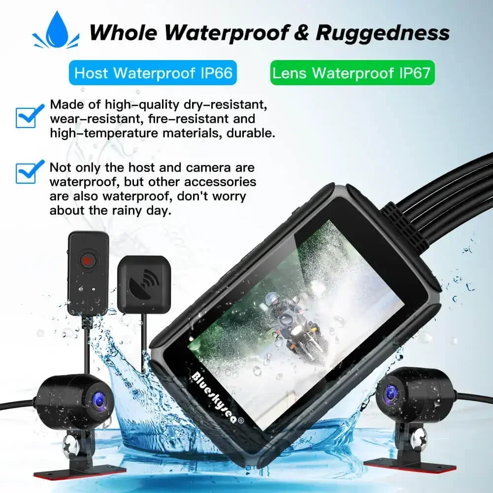 Blueskysea DV988 Pro 4-дюймовый IPS сенсорный экран двойной IP66 140 широкоугольный объектив