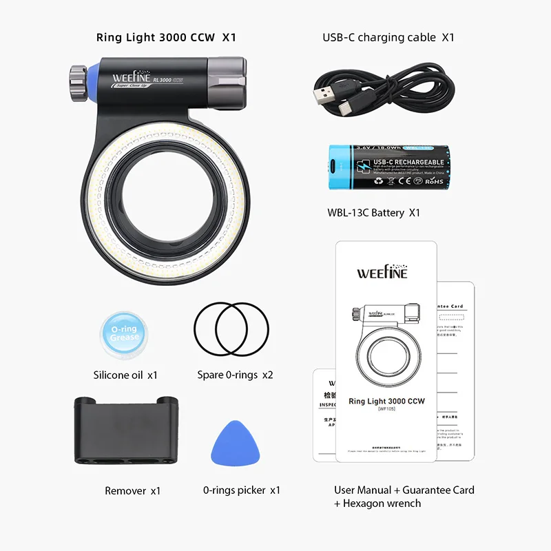 Weefine WF105 Кольцевой светильник 3000 CCW Видеосвет Стробоскоп Водонепроницаемый