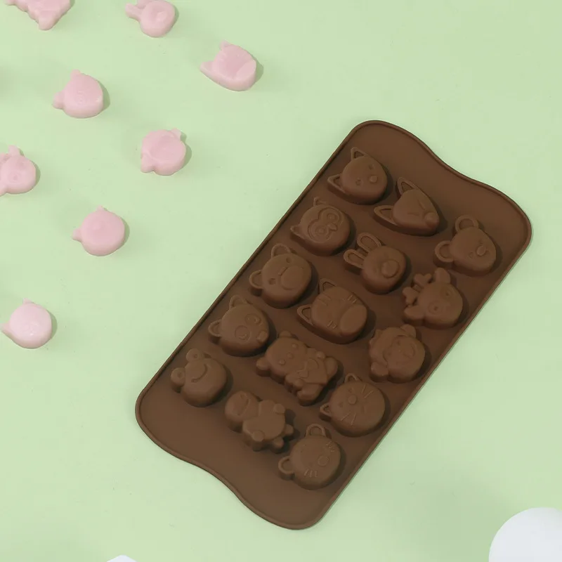 

15 Holes Cake Mould Cartoon Animal Silicone Chocolate Mold Monkey Cat Rabbit Shape Biscuit Making Tool Cute Ice Cube DIY Baking