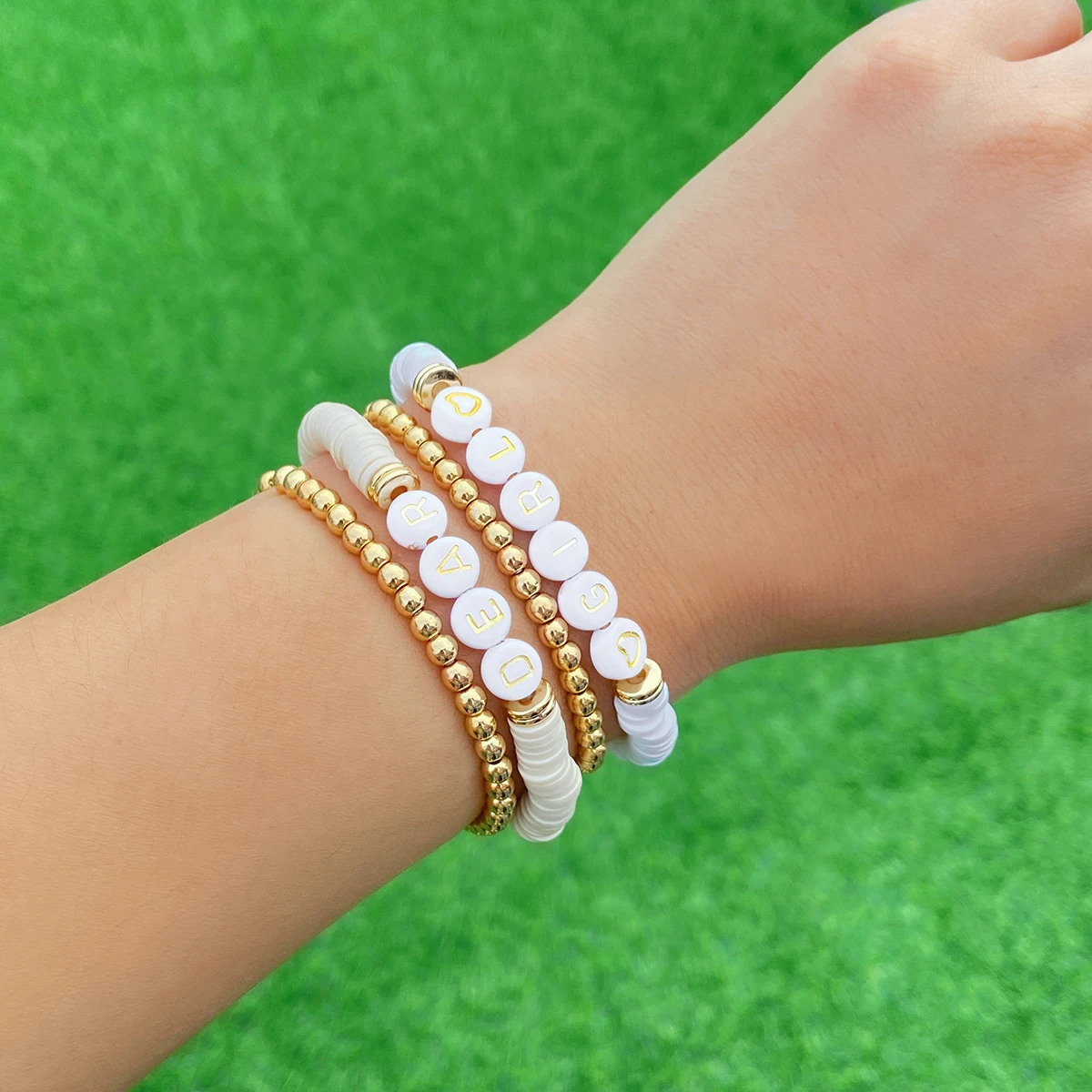 

Boho Polymer Clay Pearl Beads Chain Bracelet for Women Trendy Layered Beaded Hand Chain Jewelry 2022 Fashion Letter Bracelet Set