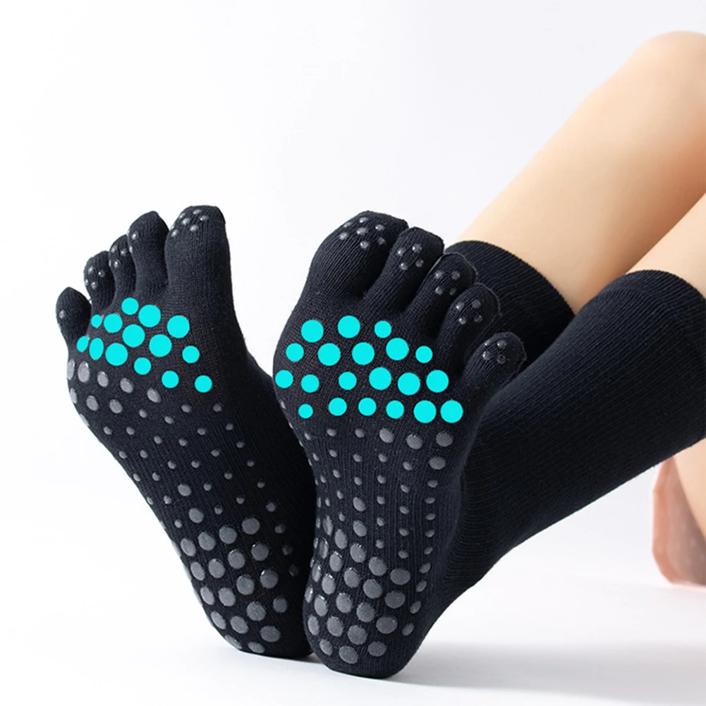 

Anti Slip Women Yoga Socks Breathable Ladies Dance Sports Mid Calf Five-toed Running Basketball Pilates Socks Fitness Equipment