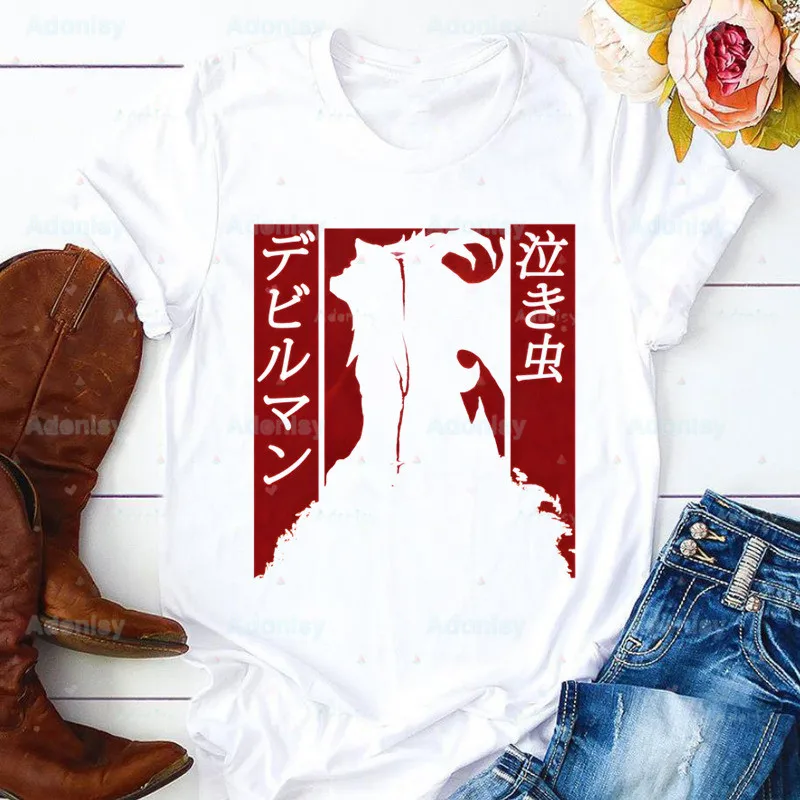 Футболка Devilman Debiruman с рисунком аниме дьявола, мужская женская футболка 90-х с графическим рисунком, топы в стиле Харадзюку, Милая футболка с коротким рукавом, женские футболки