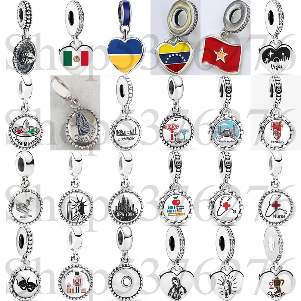 Бусина из стерлингового серебра 925 пробы Viva Mexico Sombrero Costa Rica Travel Dangle Charm Fit Pandora