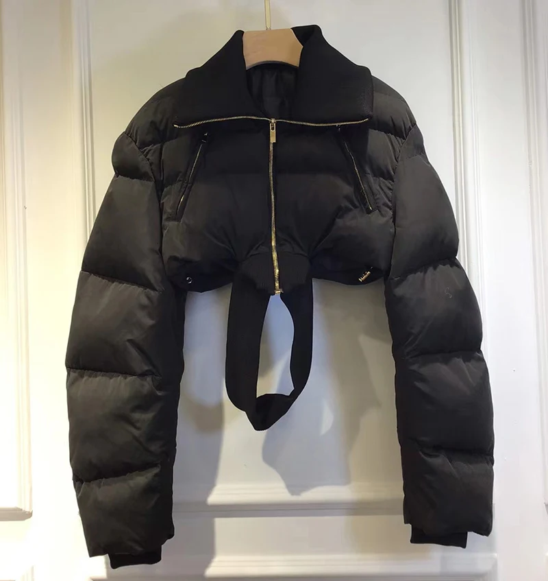 

High Waist Slim Lapel Zipper White Duck Down Ultra-Short Puffer Jacket Down Jacket Women's Winter Coats 2022
