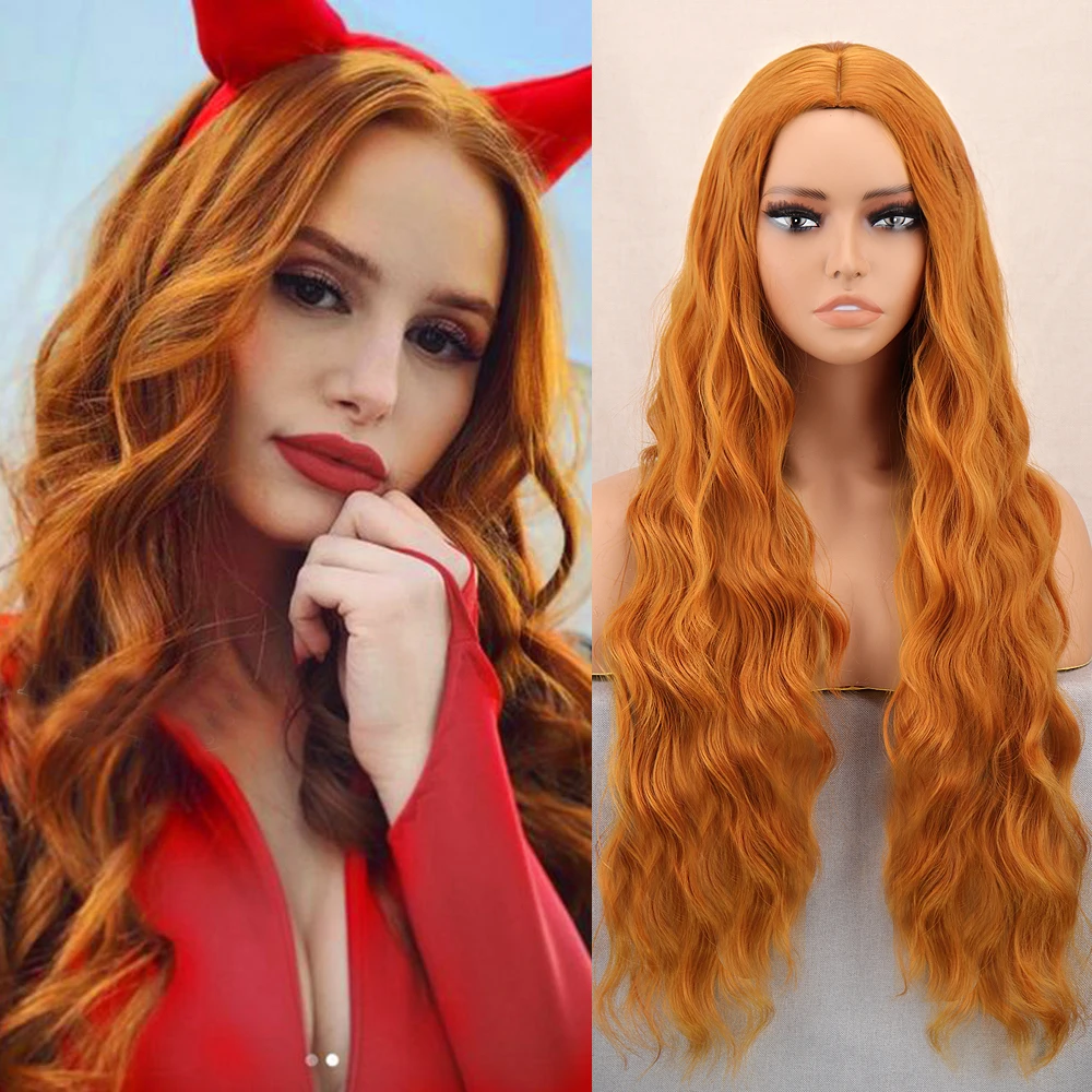 

Синтетические парики длинные волнистые парики оранжевый парик для женщин термостойкие волоконные вьющиеся парики Косплей Хэллоуин натура...