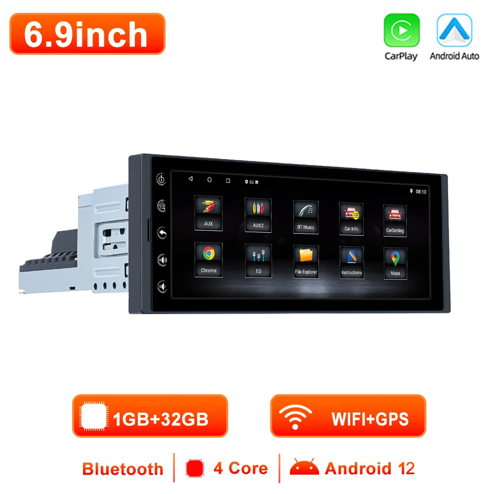 

Автомобильный мультимедийный плеер 1DIN на Android, сенсорный экран 6,9 дюйма, Bluetooth, радио, стерео, видео, GPS, Wi-Fi, универсальный автомобильный радиоприемник