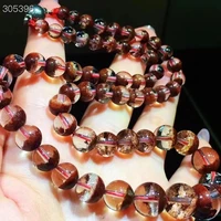 Genuine Natural Red Phantom Quartz Clear Round Beads Necklace 5.3-12.3mm Red Phantom Stretch Women Men Pendant Jewelry AAAAAA