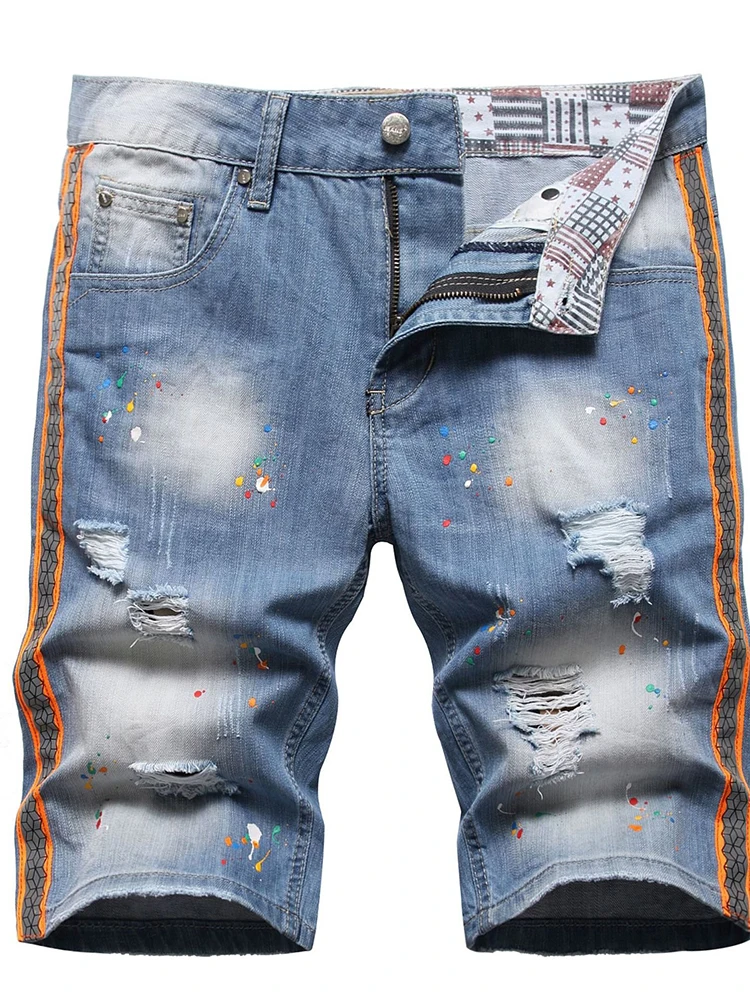 ZOOY Men Denim XXXL 8XL Plus Size Jeans Loose Shorts Man Hip Hop Streetwear Hole Ripped Blue Washed Knee-length Jeans Men