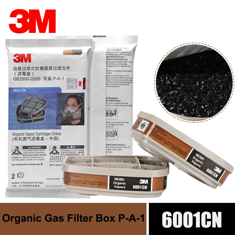 

2pcs 3M 6001 Filter Cartridge Respirator Geniune Organic Gas Protective Spray Paint Benz Vapors for 6000/7000 Series Gas Mask