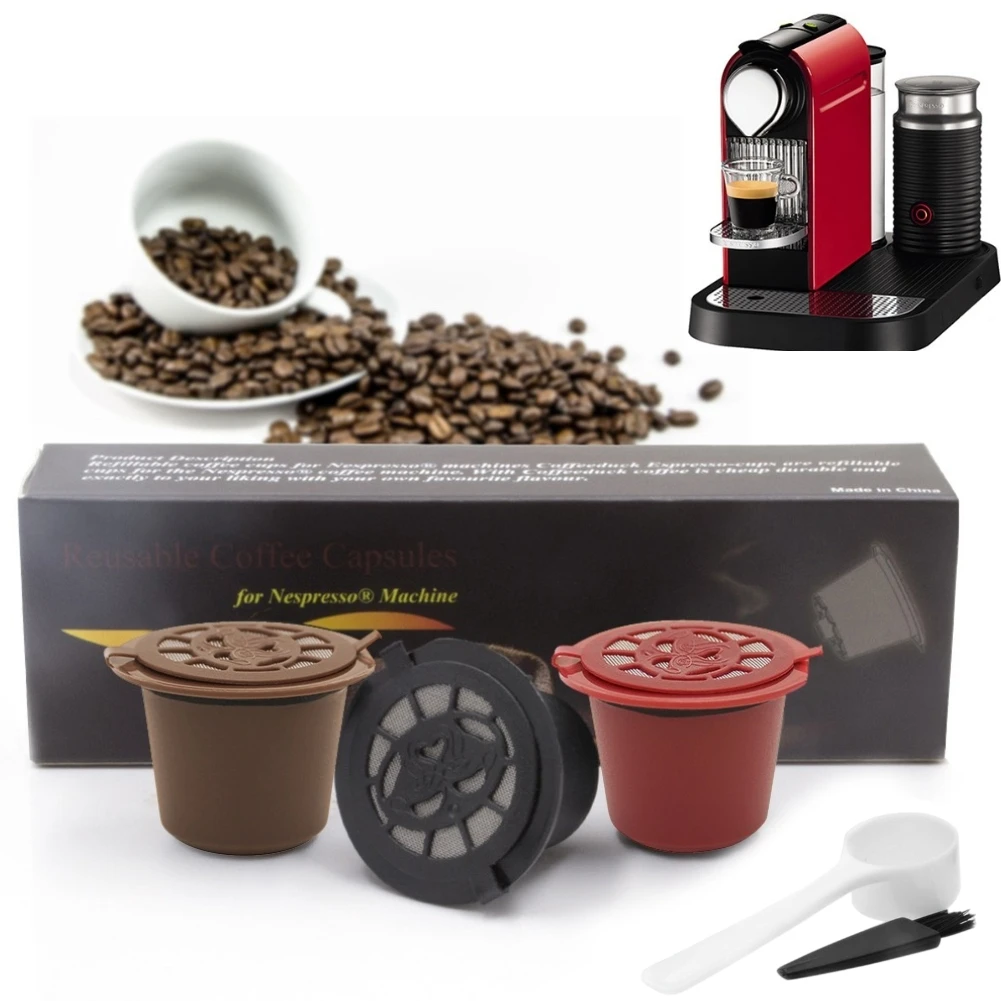 1/3/4PCS Nespresso Refillable Coffee Capsule Cup Reusable Coffee Capsule Spoon Brush Coffee Filters Coffee Accessories