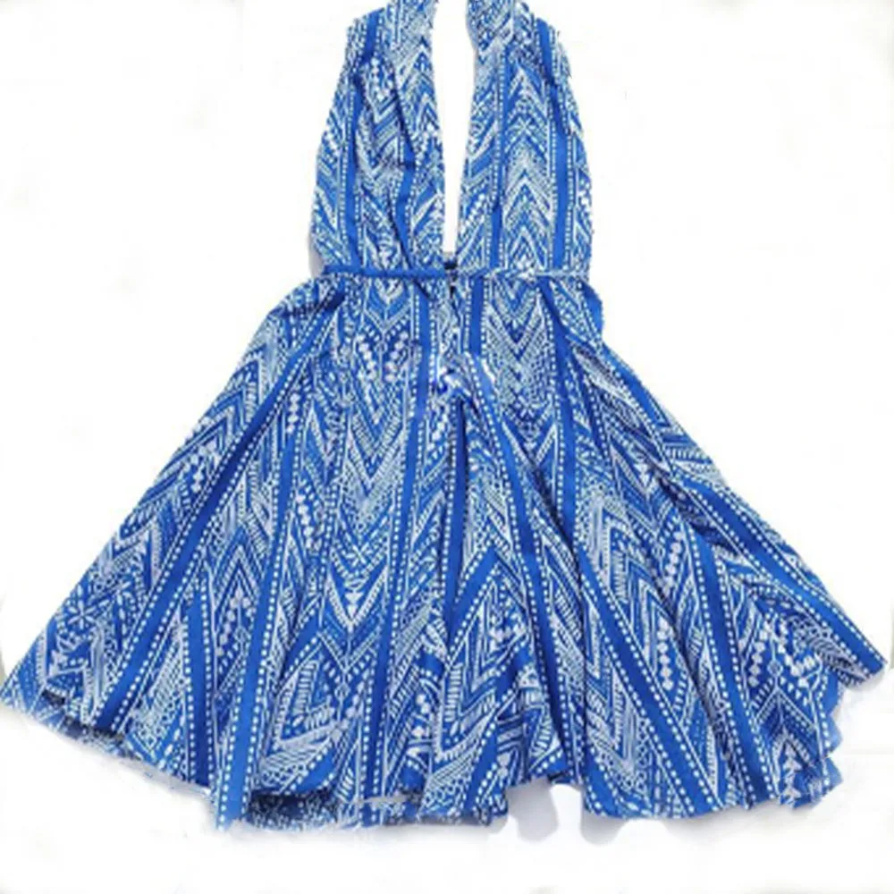 

BM ur HM summer new style commuter women's blue print Halter print dress