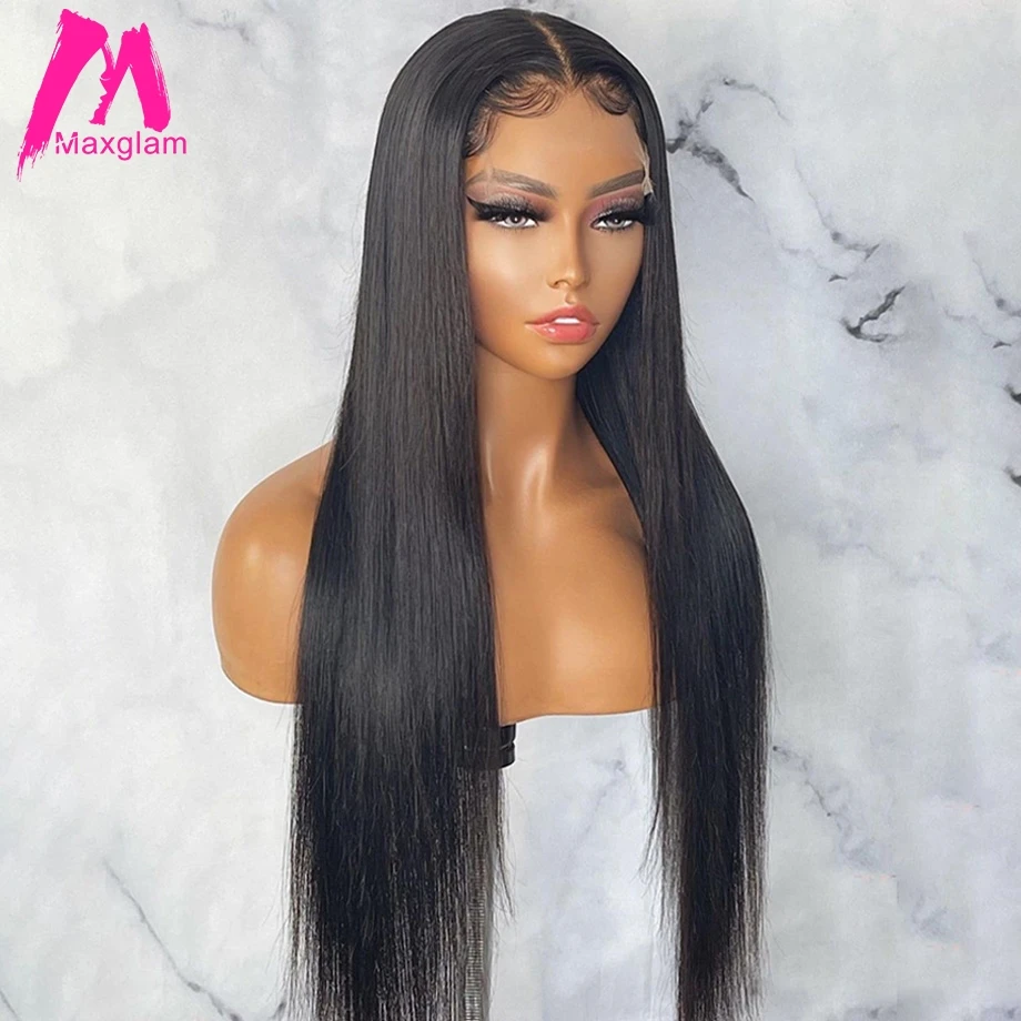 Straight 4x4 Lace Closure Wig Brazilian Natural 30 Inch Transparent T Part Lace Wigs Human Hair Pre Plucked Remy For Black Women