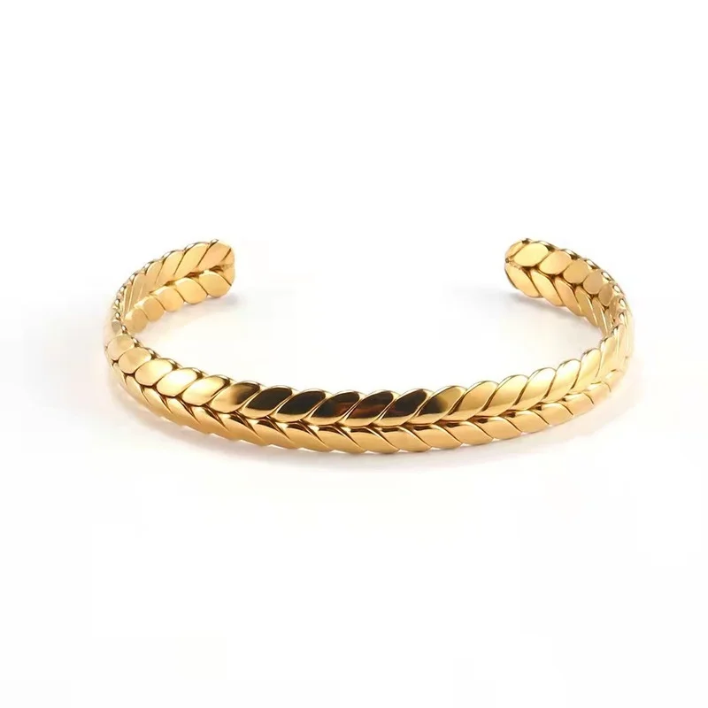 

316L Stainless Steel Leaves Bangle Bracelet Minimalist Metalic Golden 18 K Cuff Bracelet Waterproof Jewelry Party Gift