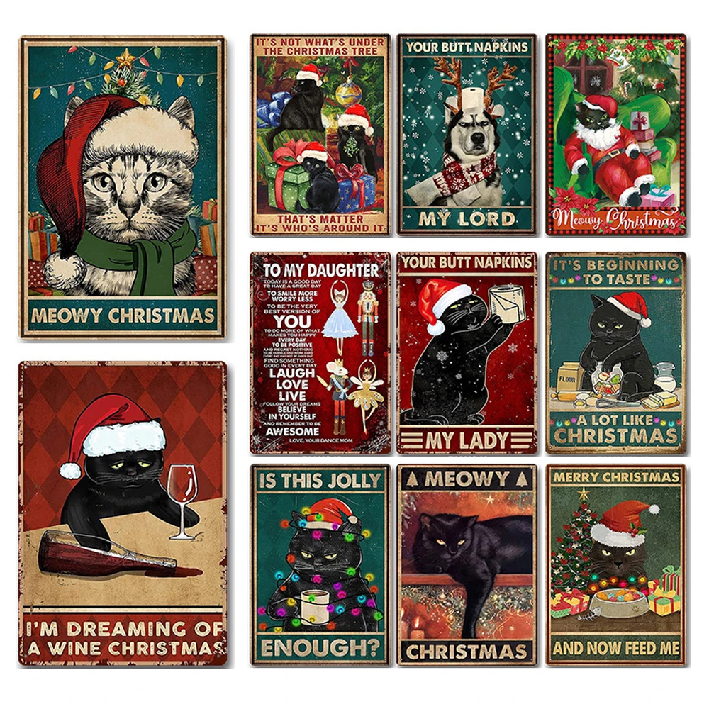 

Car Dog Christma Metal Tin Sign Wall Plaque Metal Retro Plate Poster for Club Living Room Kitchen Home Decor Wall Art Decoration