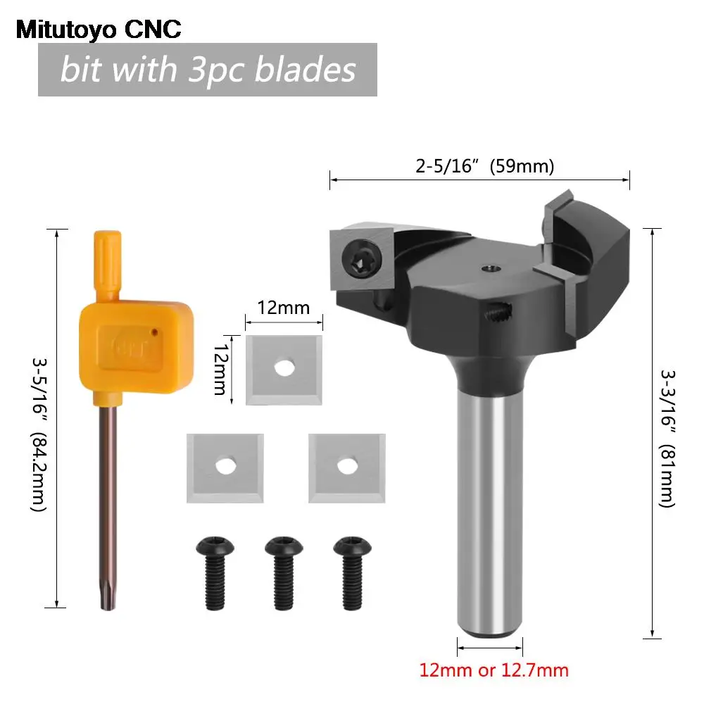 

12mm 1/2"Shank Replaceable Blade Planing Bit Face End Milling Cutter For Wood Insert-Style Spoilboard CNC Surfacing Router Bits