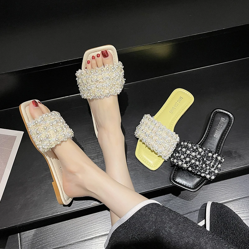 

Женские шлепанцы на плоской подошве, пляжные шлепанцы из хлопка и резины, 2022