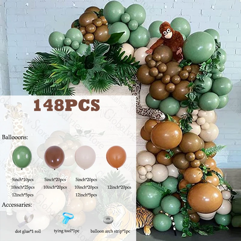 Сафари-Воздушные шары гирлянда зеленые коричневые кофейные дикие джунгли