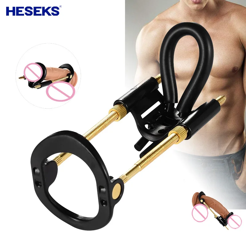 

HESEKS Male Enlargement Penis Extender Silicone Pump Enlarger Stretcher Tension Traction Correction Bending Sex Toys For Men