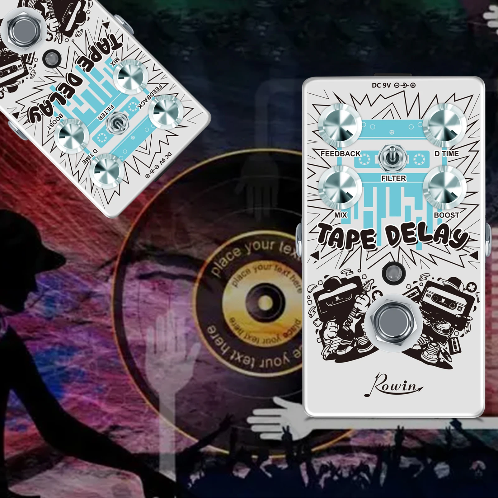 Rowin RE-01 Tape Delay Guitar Effect Pedal Combined With Delay And Bass Effects Wide Range Delay Adjustment And Make Real Bass