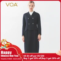 voa navy blue 14 75 micron fine small cashmere women coats v neck instert bag wrap double breasted cashmere winter coat s786