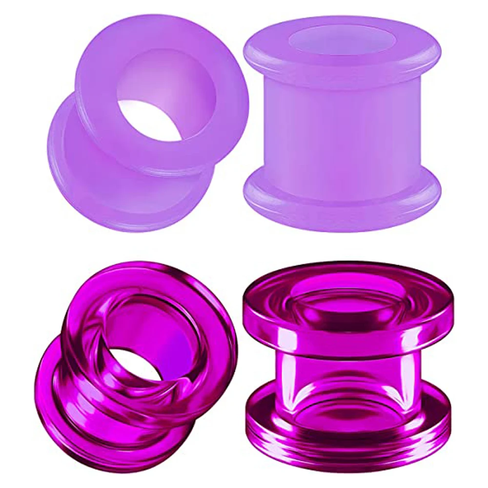 Silicone Double Flared Saddle Piercing Jewelry Stretched Ear Plugs Earring Lobe Acrylic External Flesh Tunnel Purple