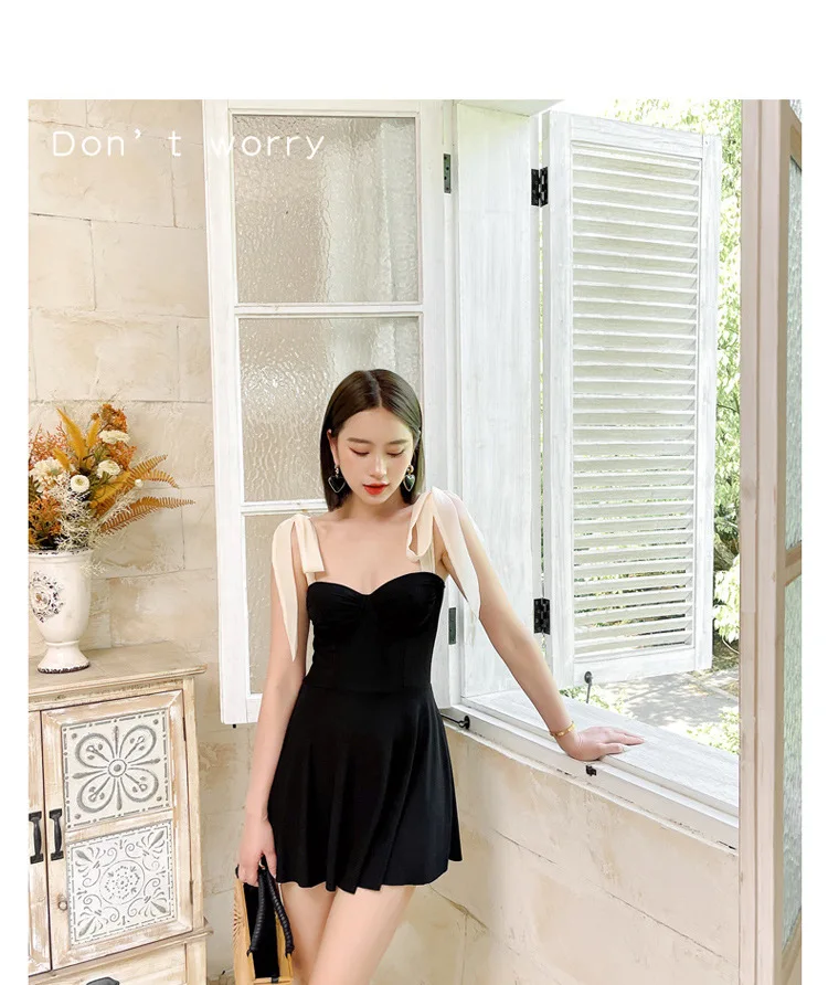 Цельный купальник в Корейском стиле Женский однотонный юбка монокини купальный