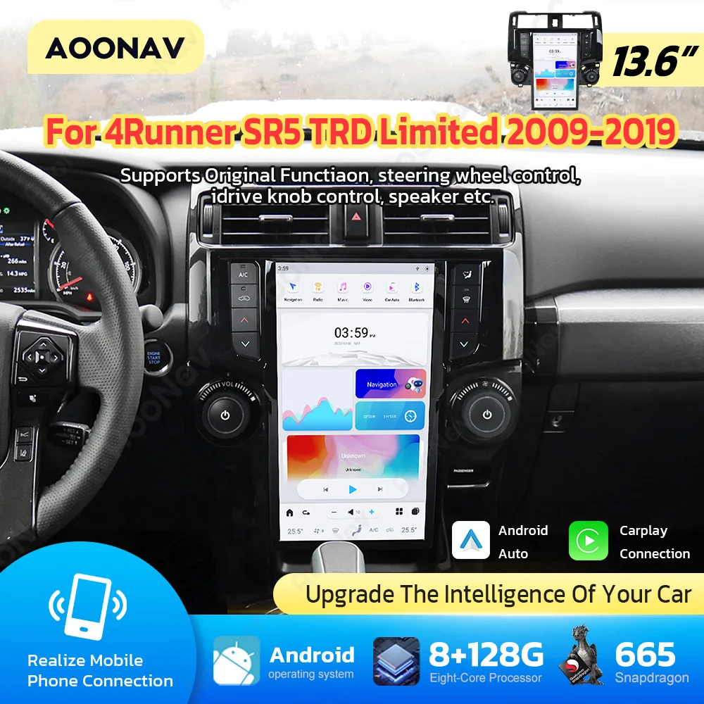 

13,6 "Android экран для Toyota 4runner SR5 TRD 2009-2019, автомобильное радио, GPS, мультимедийное головное устройство, автомобильный беспроводной Carplay